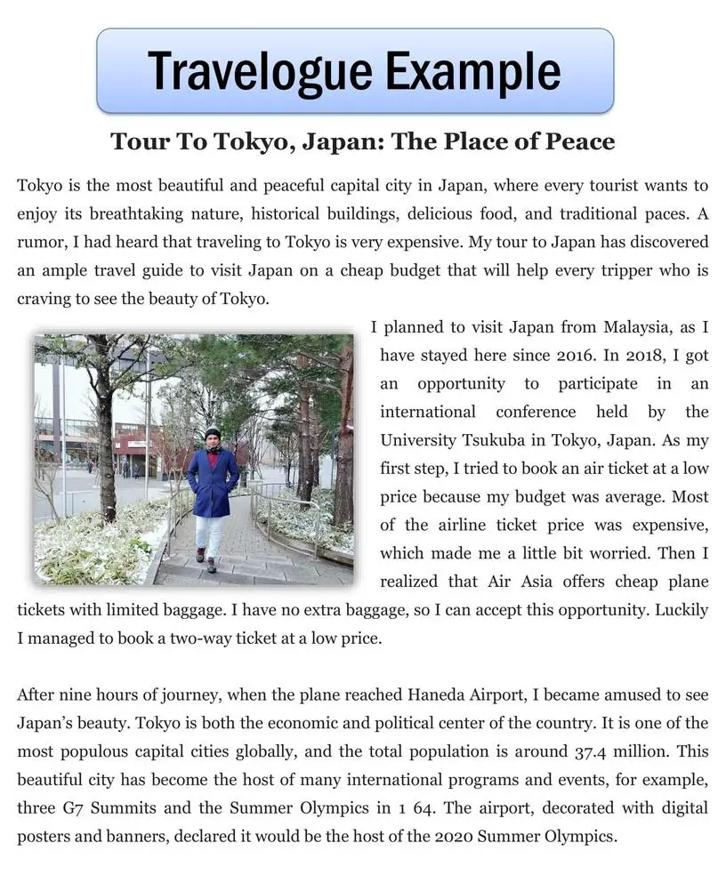 Travelogue Example for Students & Travelogue Sample