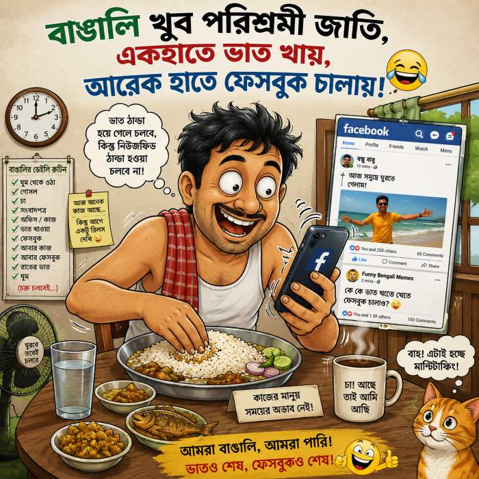 একহাতে ভাত খায়, আরেক হাতে ফেসবুক চালায়