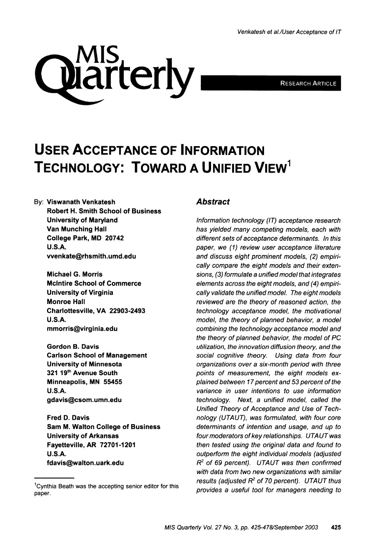 UTAUT Model- Unified theory of Acceptance and Use of Technology