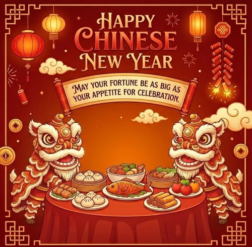 Happy Chinese New Year! May your fortune be as big as your appetite for celebration. Chinese New Year Wishes