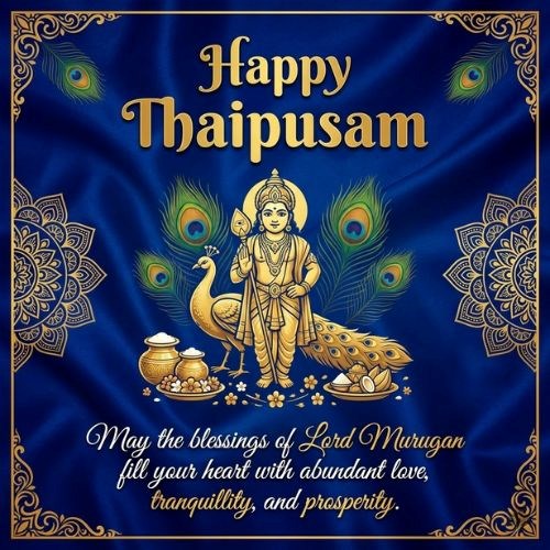 Happy Thaipusam! May the blessings of Lord Murugan fill your heart with abundant love, tranquillity, and prosperity. Happy Thaipusam Wishes
