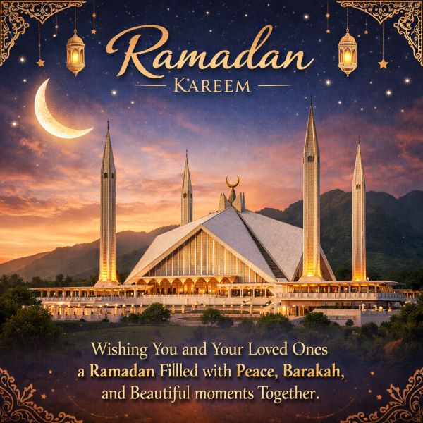 Ramadan Kareem Wishes in Islamabad’s Faisal Mosque, Pakistan Ramadan Kareem Wishes