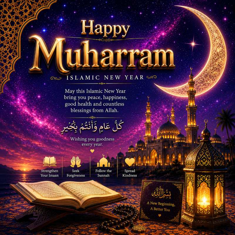 Happy Muharram Wishes card for WhatsApp status Happy Muharram greetings card