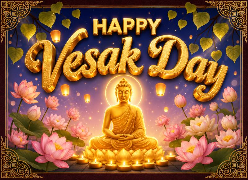 Vesak Day 3D Wish Happy Vesak Day Golden Color Image